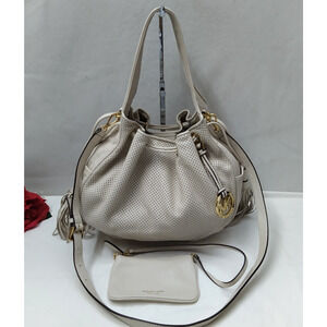 Michael Kors Off-White Leather Drawstring Tassel Hobo Shoulder Bag W/ Wallet